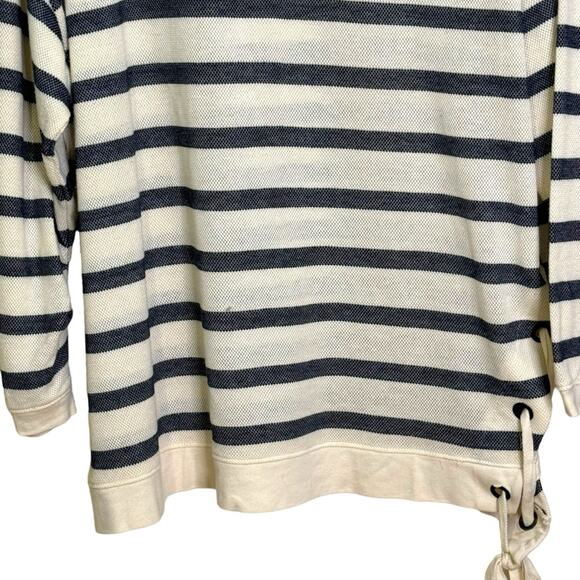 Gibson Latimer Plus Size 3X Blue Striped Pullover Sweatshirt with Lace Up Side - Picture 3 of 7